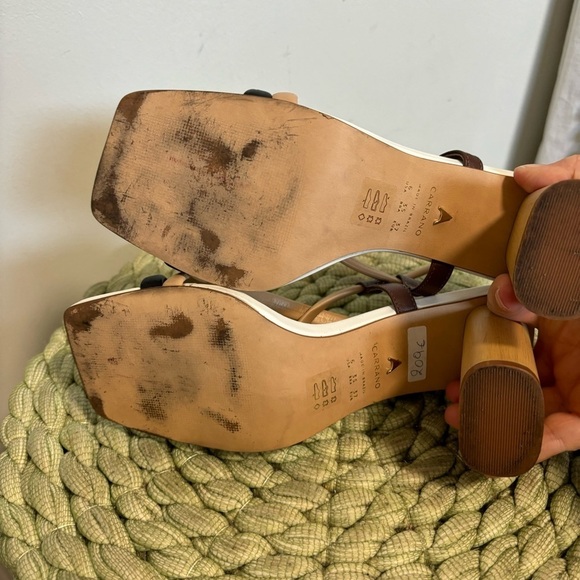 Carrano Neutral Square Toe Wood Heel  Strappy Heel Sandals - Picture 9 of 9